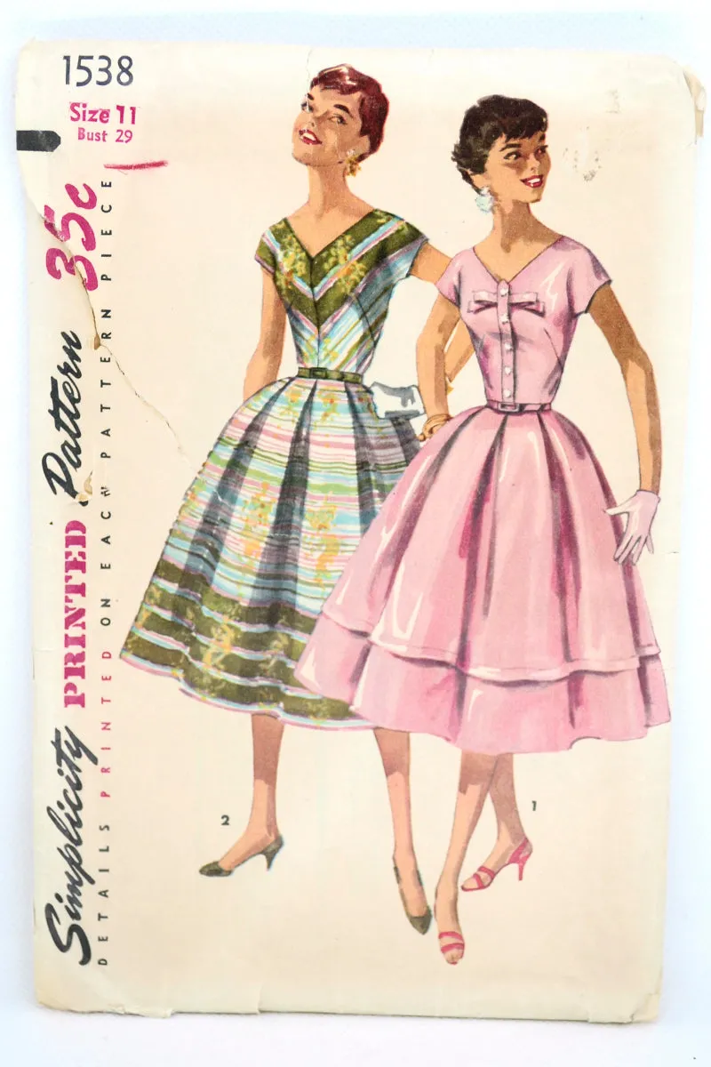 1950s Simplicity 1538 Vintage Dress Sewing Pattern