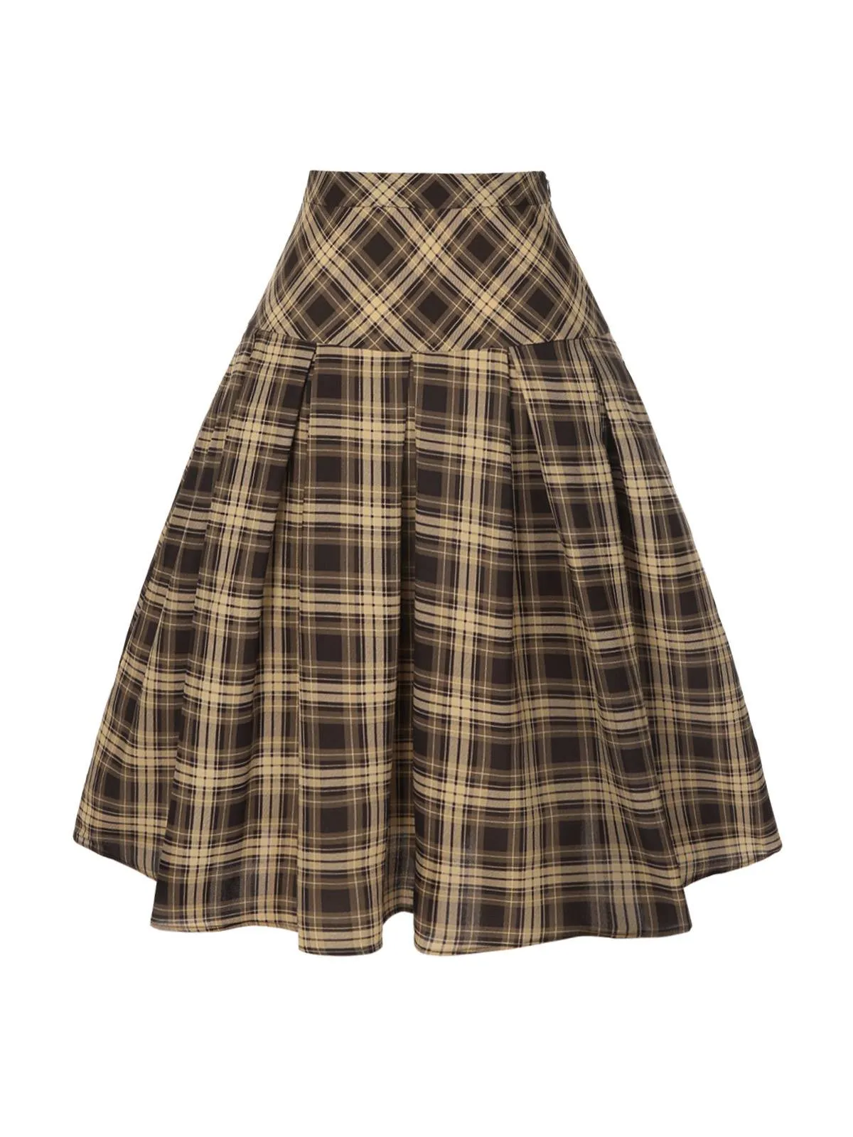 2PCS 1950s Beige Knitted Top & Plaid Pleated Skirt