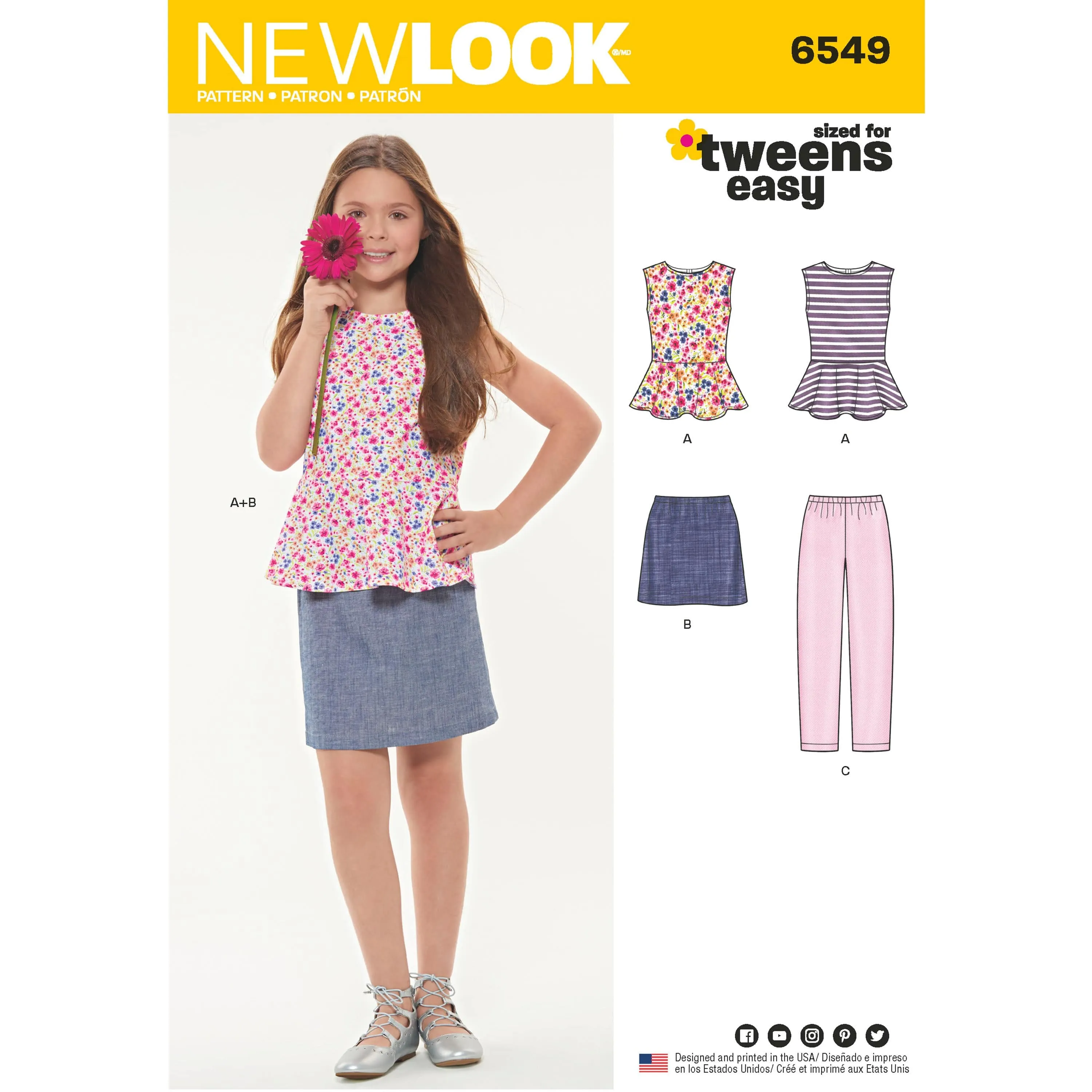 6549 New Look Pattern 6549 Girls' Top, Skirt and Pants