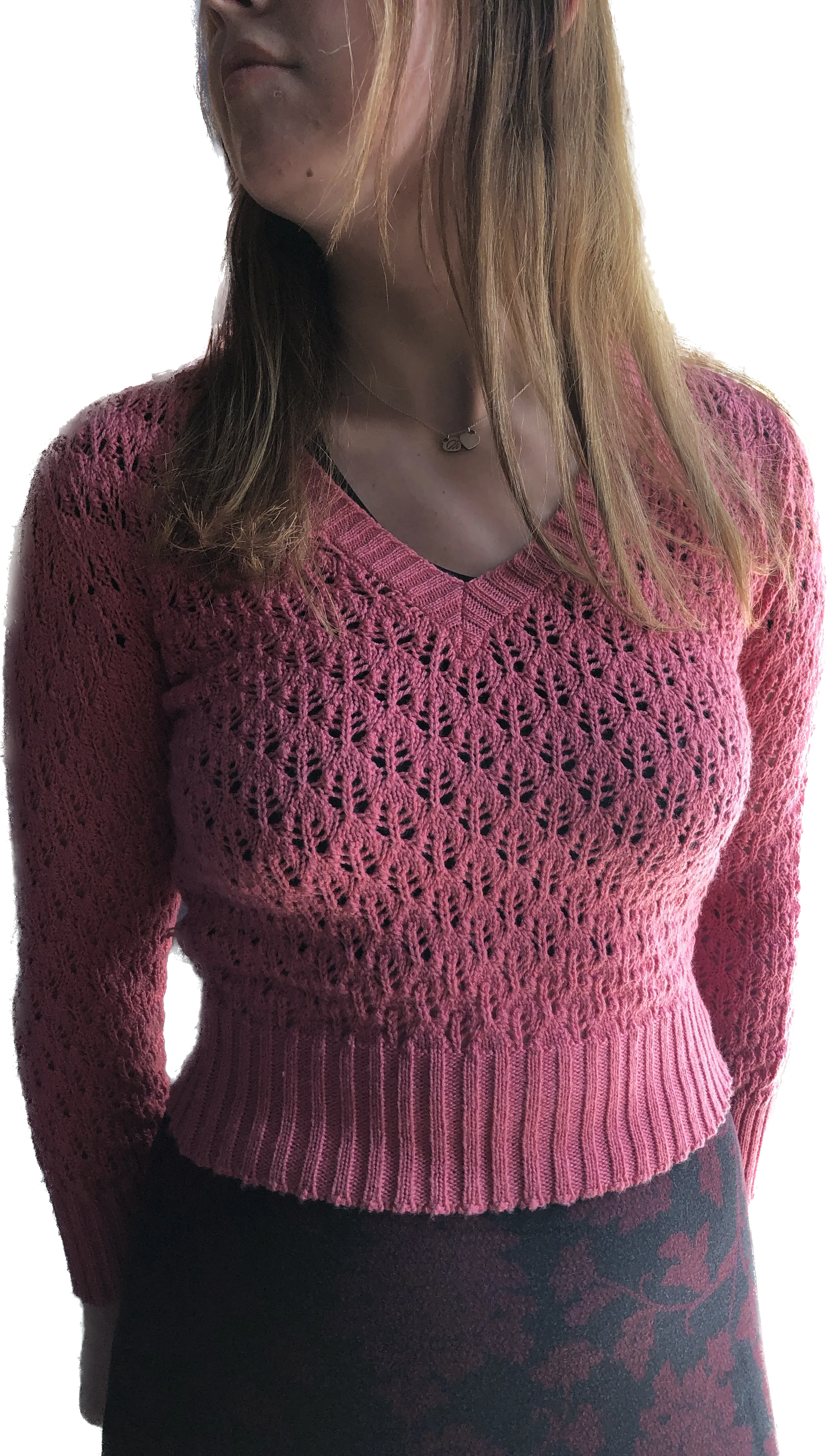 70s French Pink Knit V-Neck Sweater     S