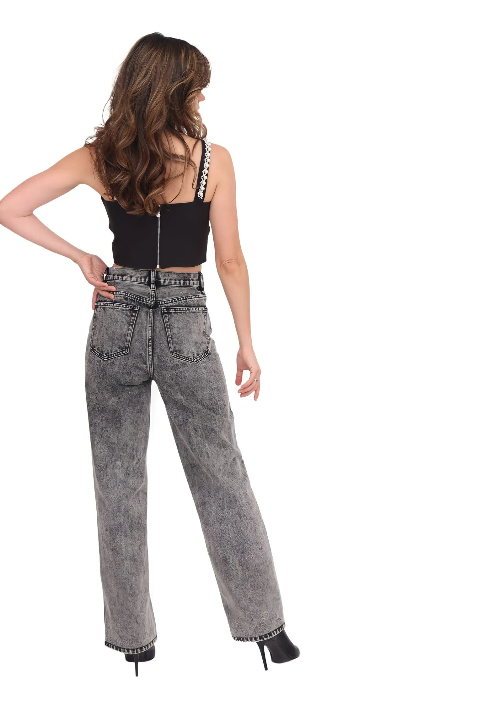 Acid Wash Mom Jeans - Black