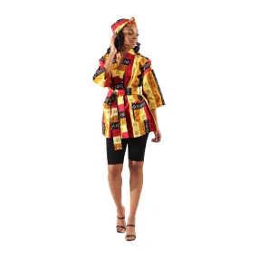 African Print Short Kimono Jacket  - Colored Mud Print