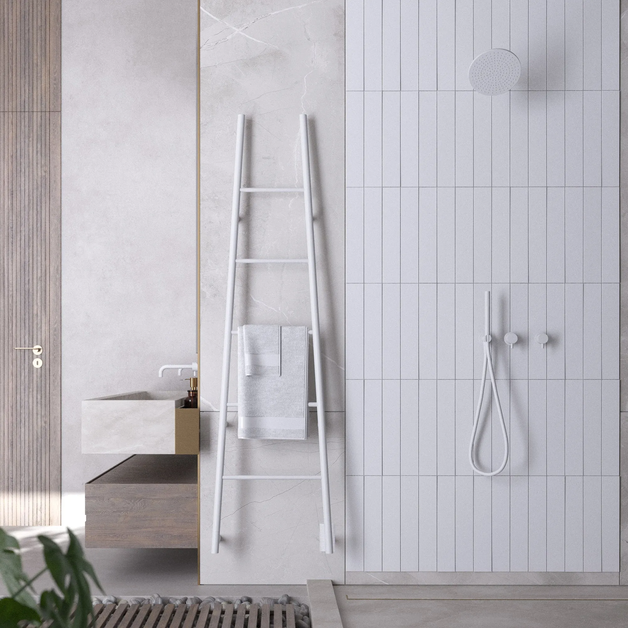 Amba ASW Jeeves Model A Ladder 5 Bar Hardwired Drying Rack in White