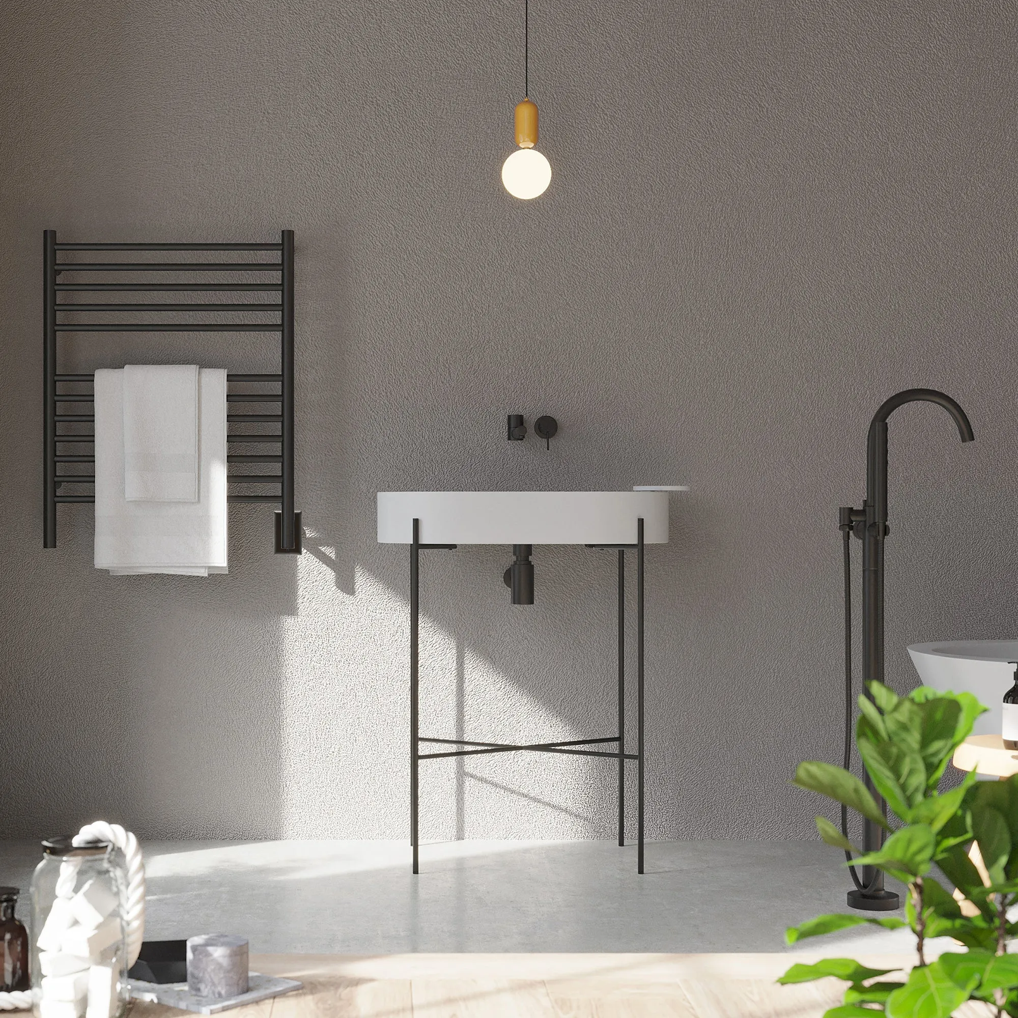 Amba ESMB Jeeves Model E Straight 12 Bar Hardwired Towel Warmer in Matte Black