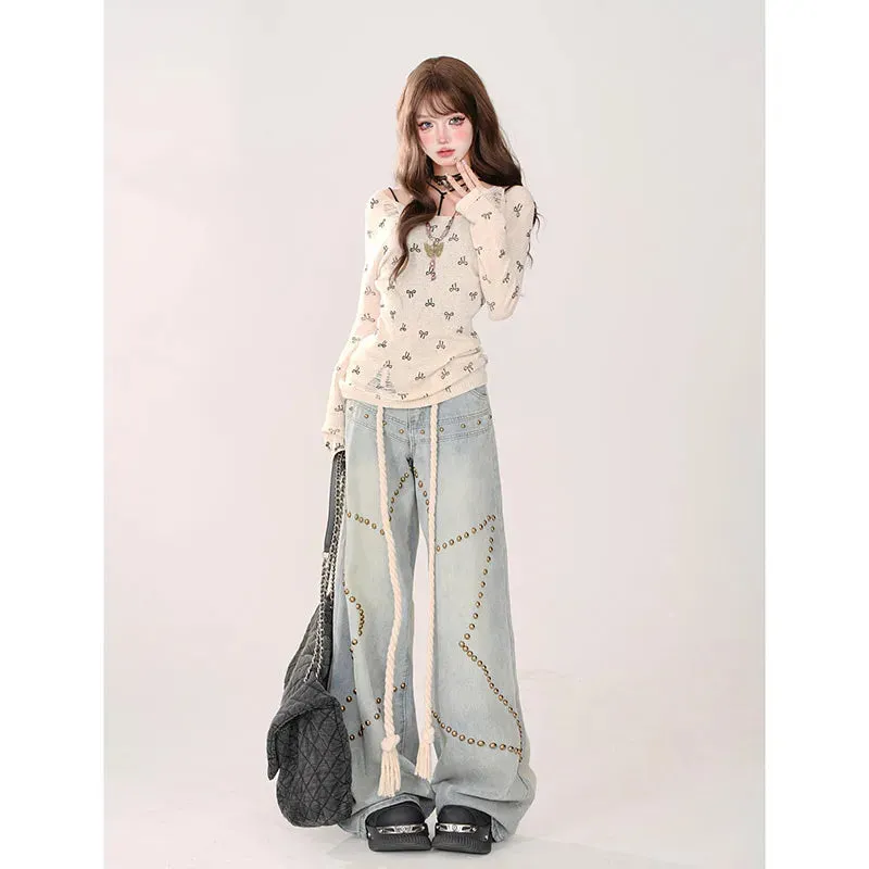 American Retro High Waist Oversized Casual Baggy Pocket Y2K Wide Leg Denim Jeans