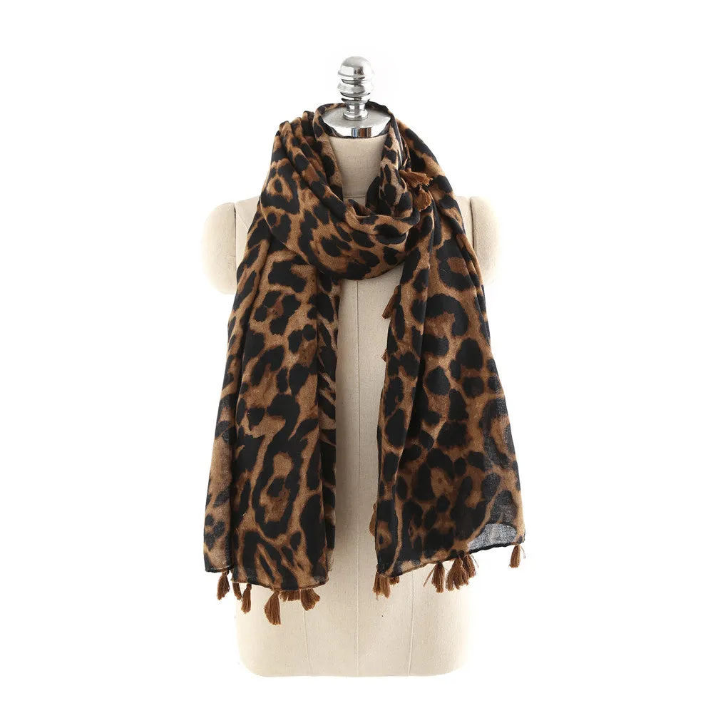 Autumn Classical Leopard Printing Twill Tassel Fashion Women Scarf  Winter Shawl