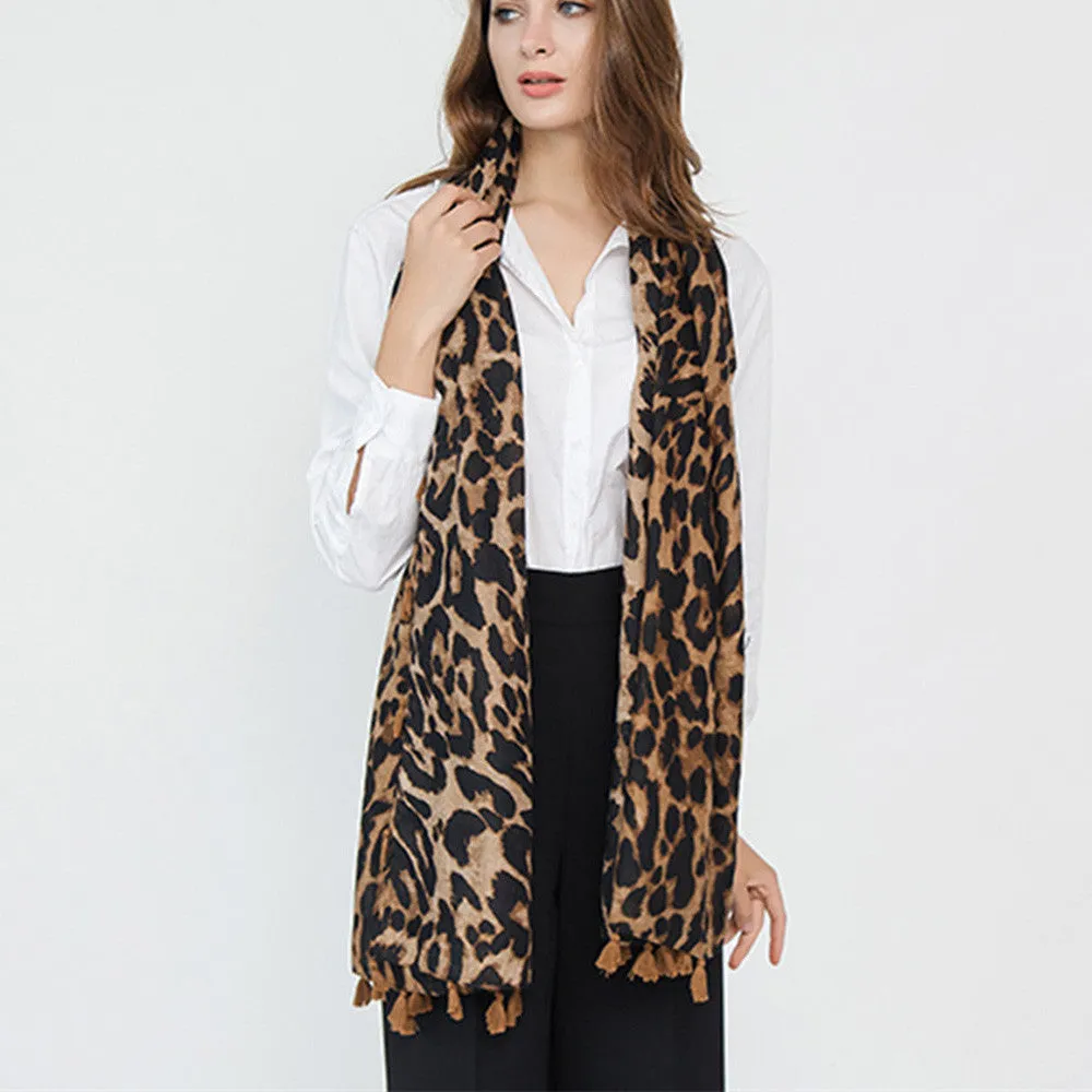 Autumn Classical Leopard Printing Twill Tassel Fashion Women Scarf  Winter Shawl