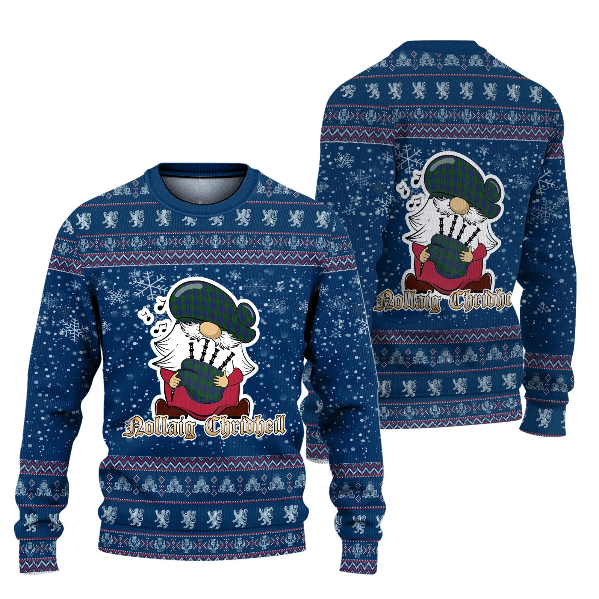 Barclay Clan Christmas Family Ugly Sweater with Funny Gnome Playing Bagpipes