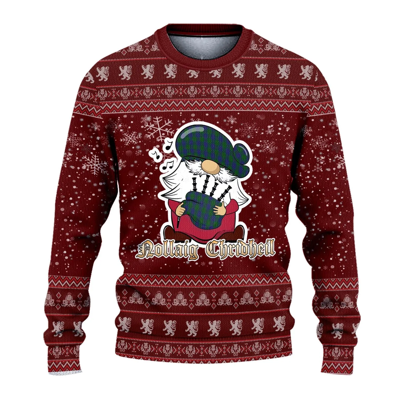 Barclay Clan Christmas Family Ugly Sweater with Funny Gnome Playing Bagpipes