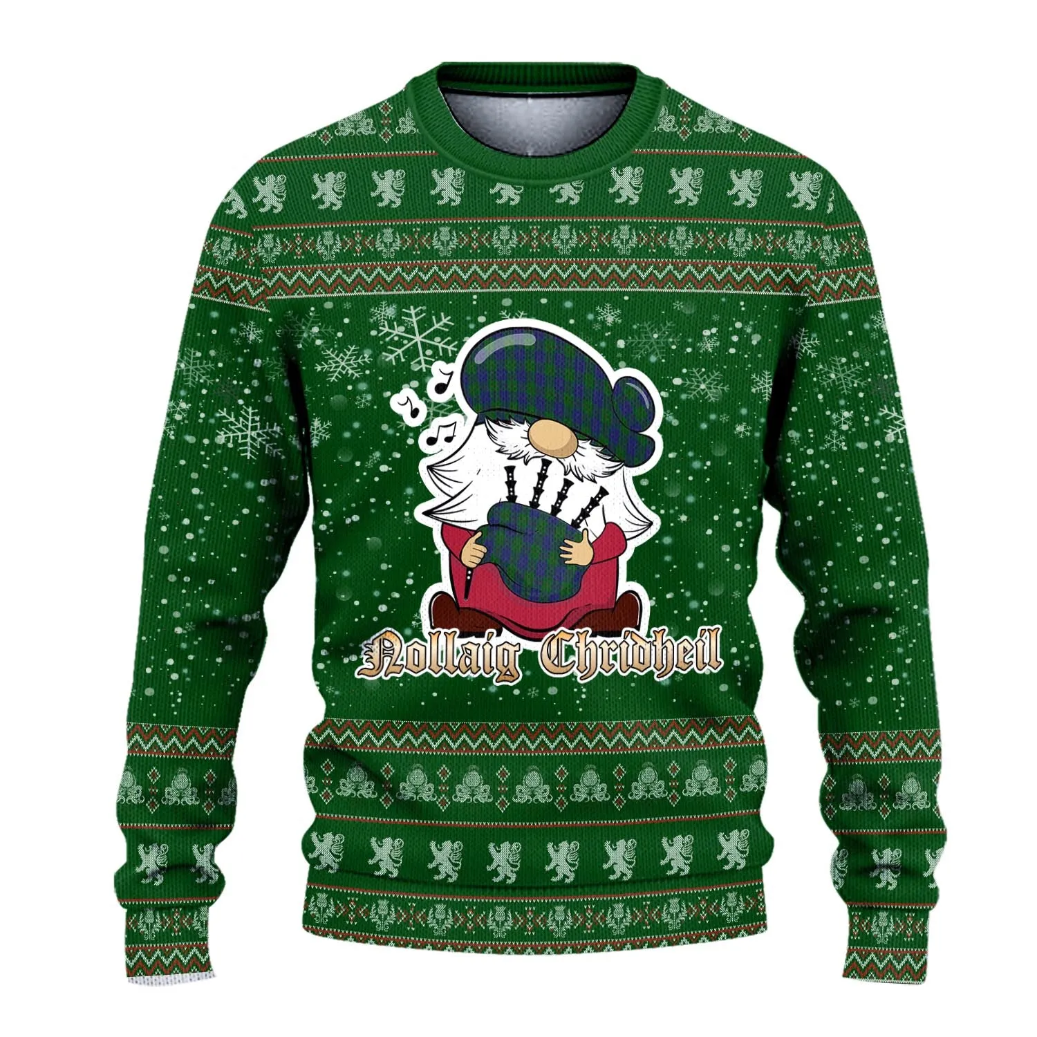 Barclay Clan Christmas Family Ugly Sweater with Funny Gnome Playing Bagpipes