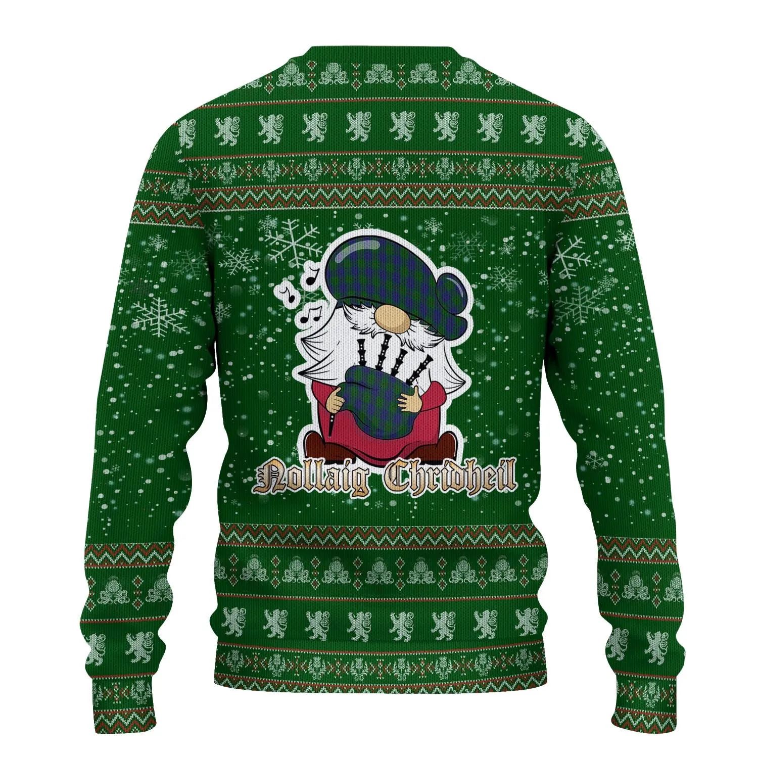 Barclay Clan Christmas Family Ugly Sweater with Funny Gnome Playing Bagpipes