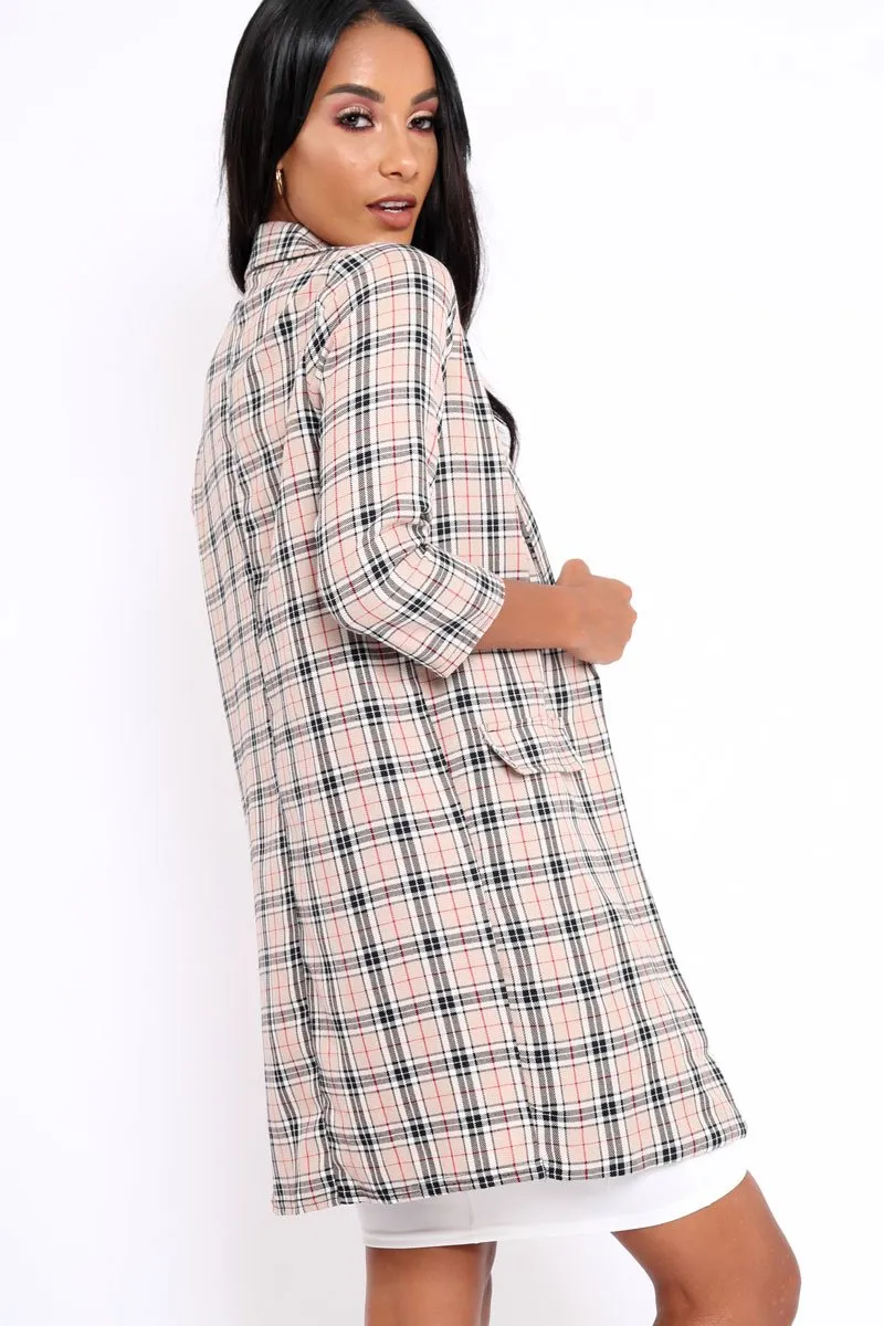 Beige Tartan Long Blazer - Kerrie