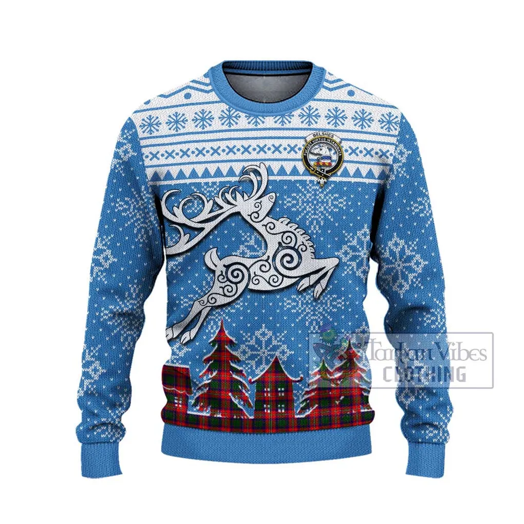 Belshes (Belsches) Clan Christmas Ugly Sweater with Tartan and Celtic Reindeer Style