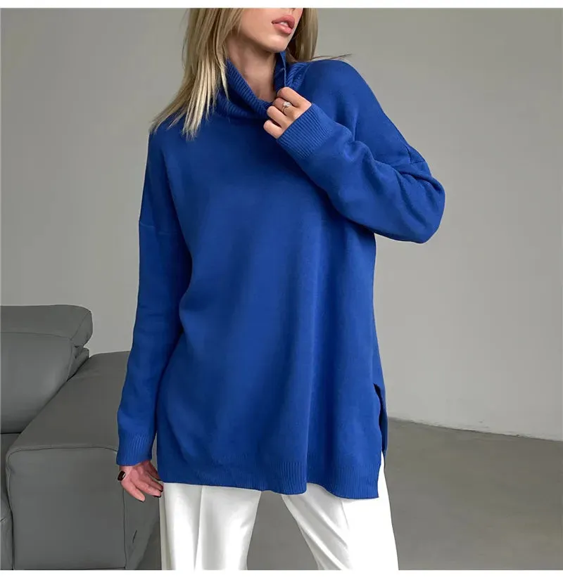 Bernie Split Oversized Ladies Turtleneck Sweater