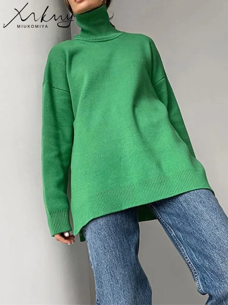 Bernie Split Oversized Ladies Turtleneck Sweater