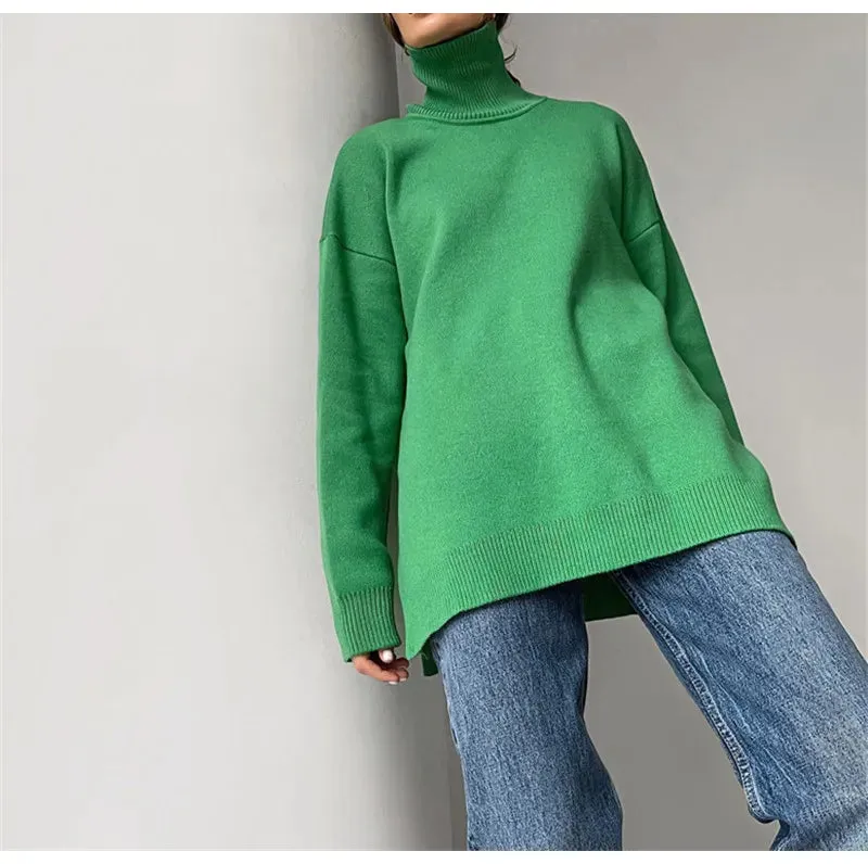 Bernie Split Oversized Ladies Turtleneck Sweater