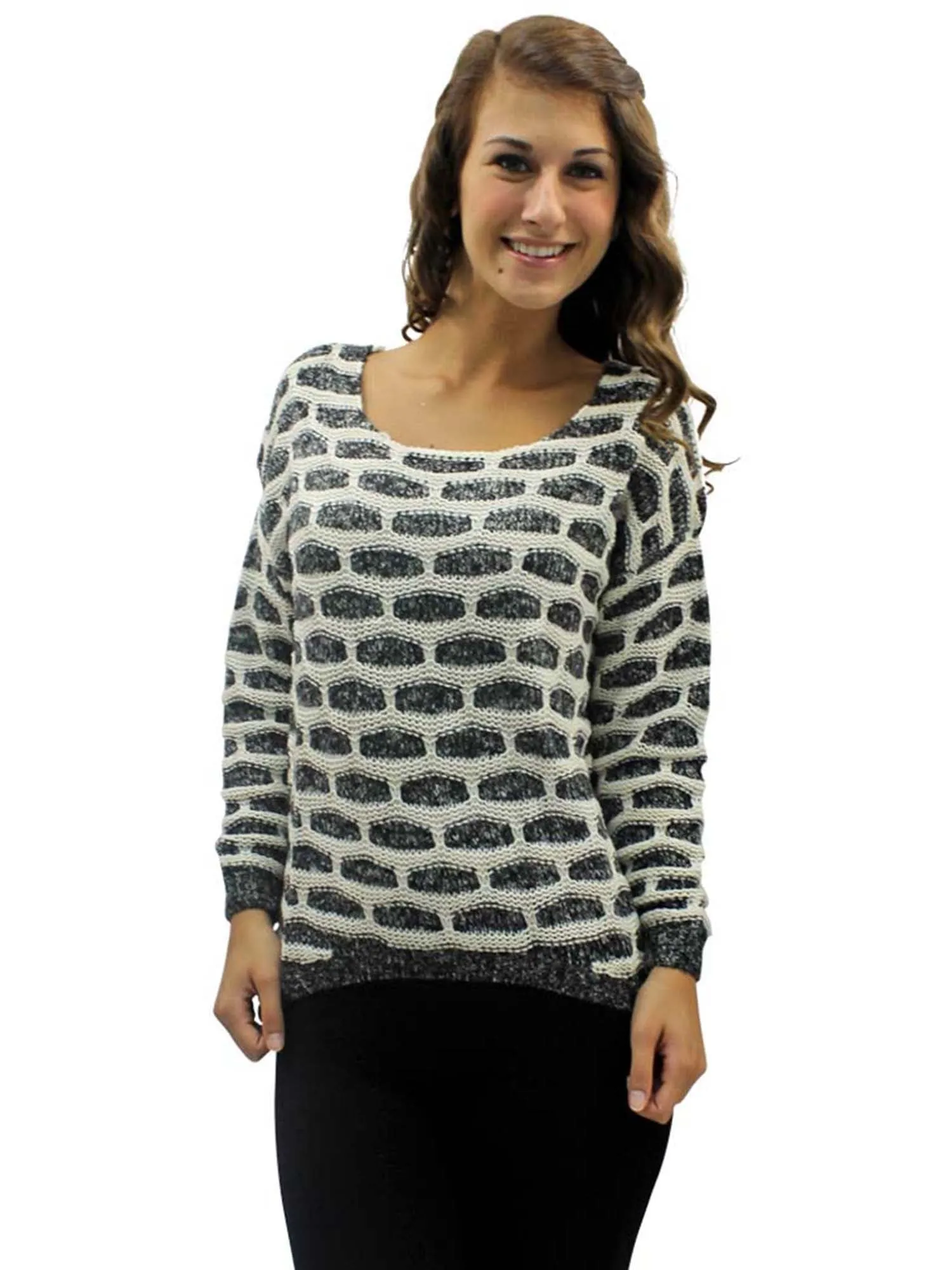 Black & White Brick Pattern Knit Sweater