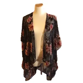 Black and Pink Floral Kimono