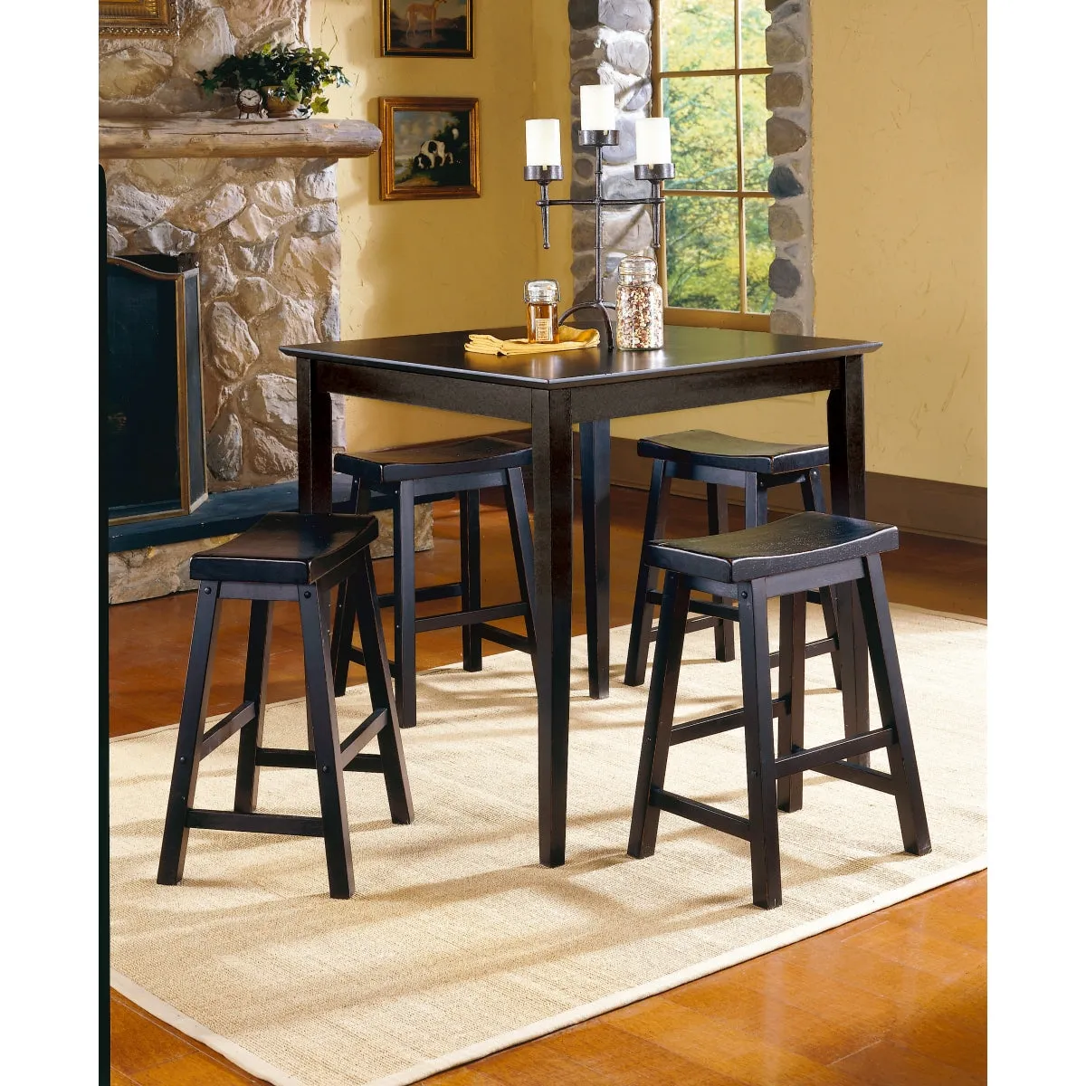 Black Solid Wood Counter Height Stool - 24" - Set of 2