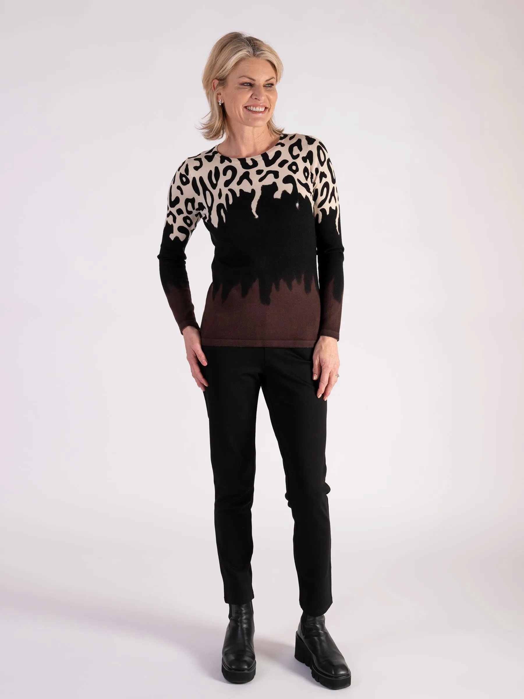 Black/Cream Mixed Animal Pattern Jumper