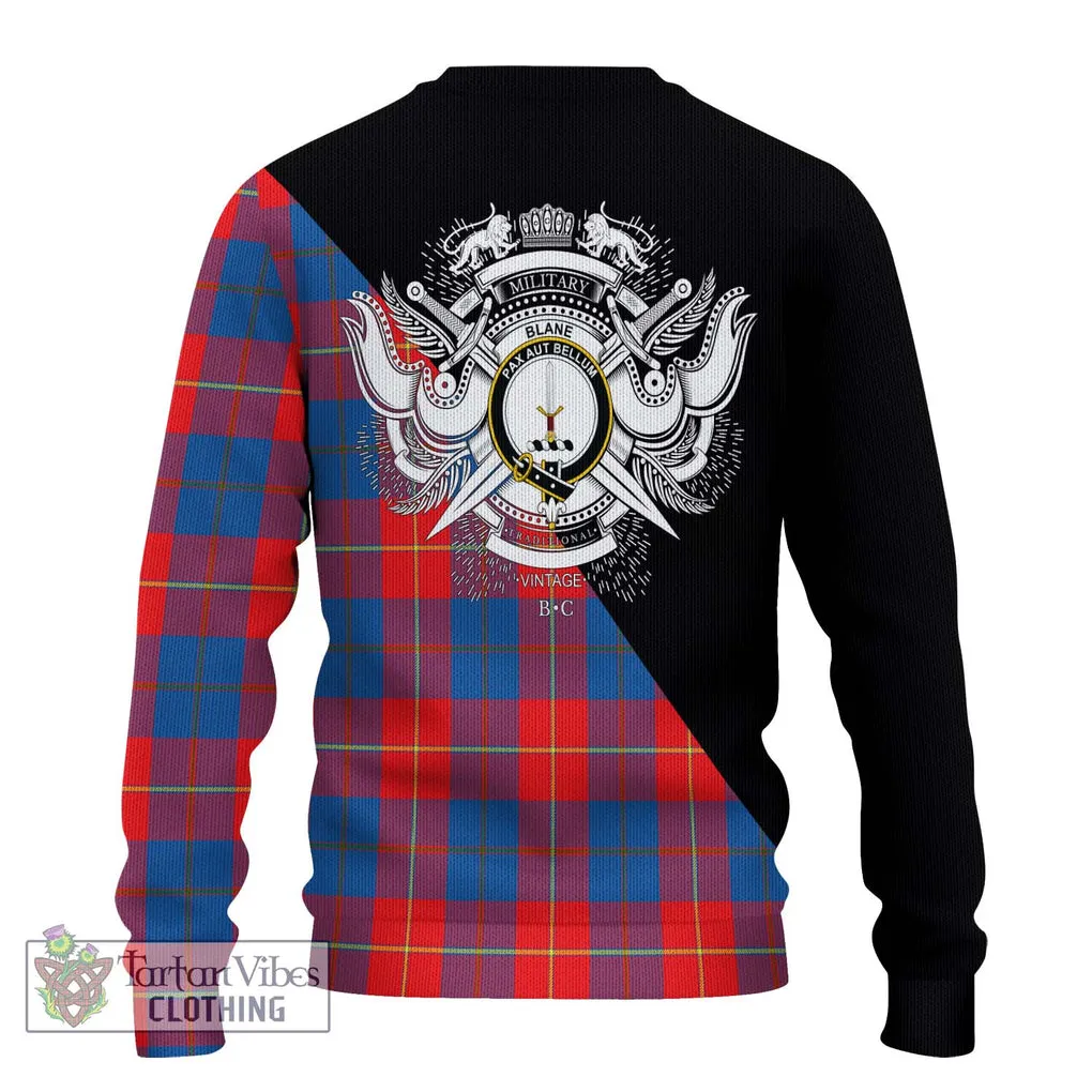 Blane Tartan Ugly Sweater with Family Crest and Military Logo Style