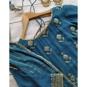 Blue colored Kurti with Butta work and net Dupatta