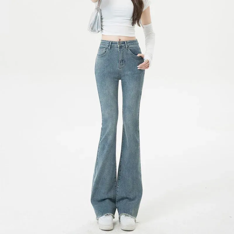 Blue High Waist Wide Leg Jeans for Office Lady