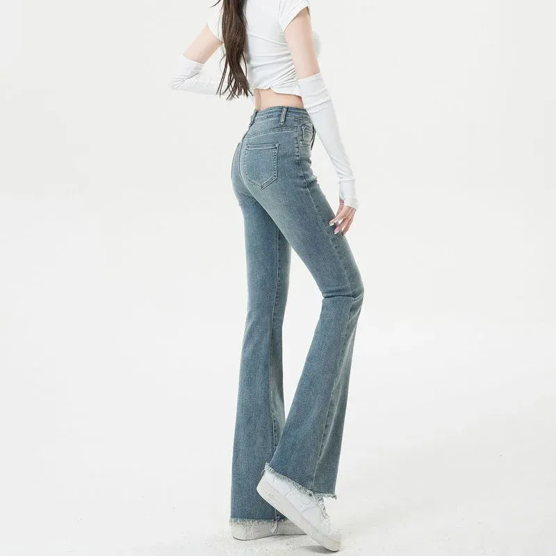 Blue High Waist Wide Leg Jeans for Office Lady