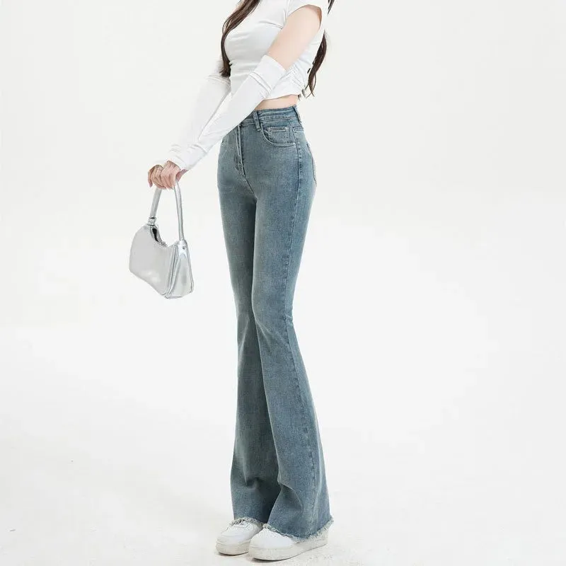 Blue High Waist Wide Leg Jeans for Office Lady