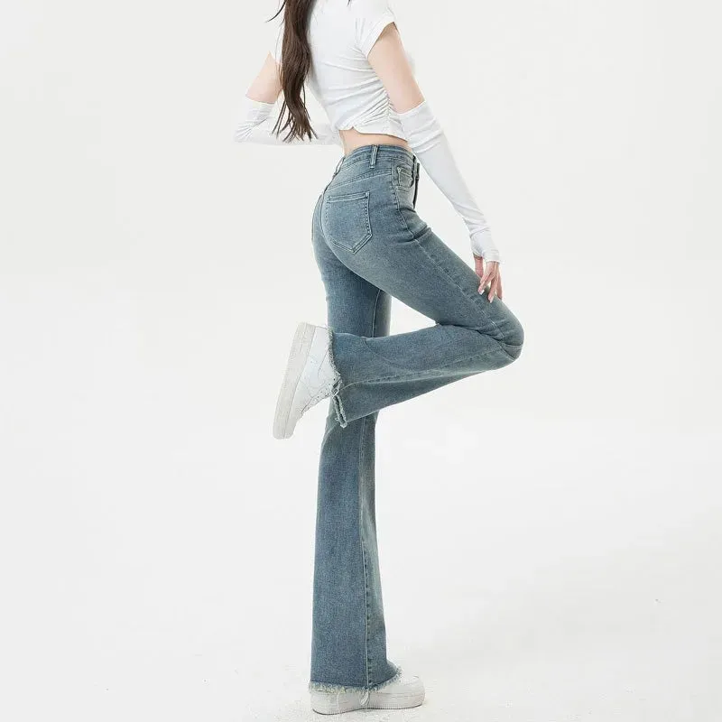 Blue High Waist Wide Leg Jeans for Office Lady