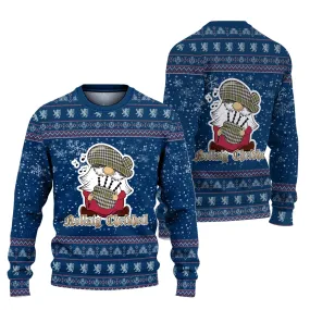 Burns Check Clan Christmas Family Ugly Sweater with Funny Gnome Playing Bagpipes