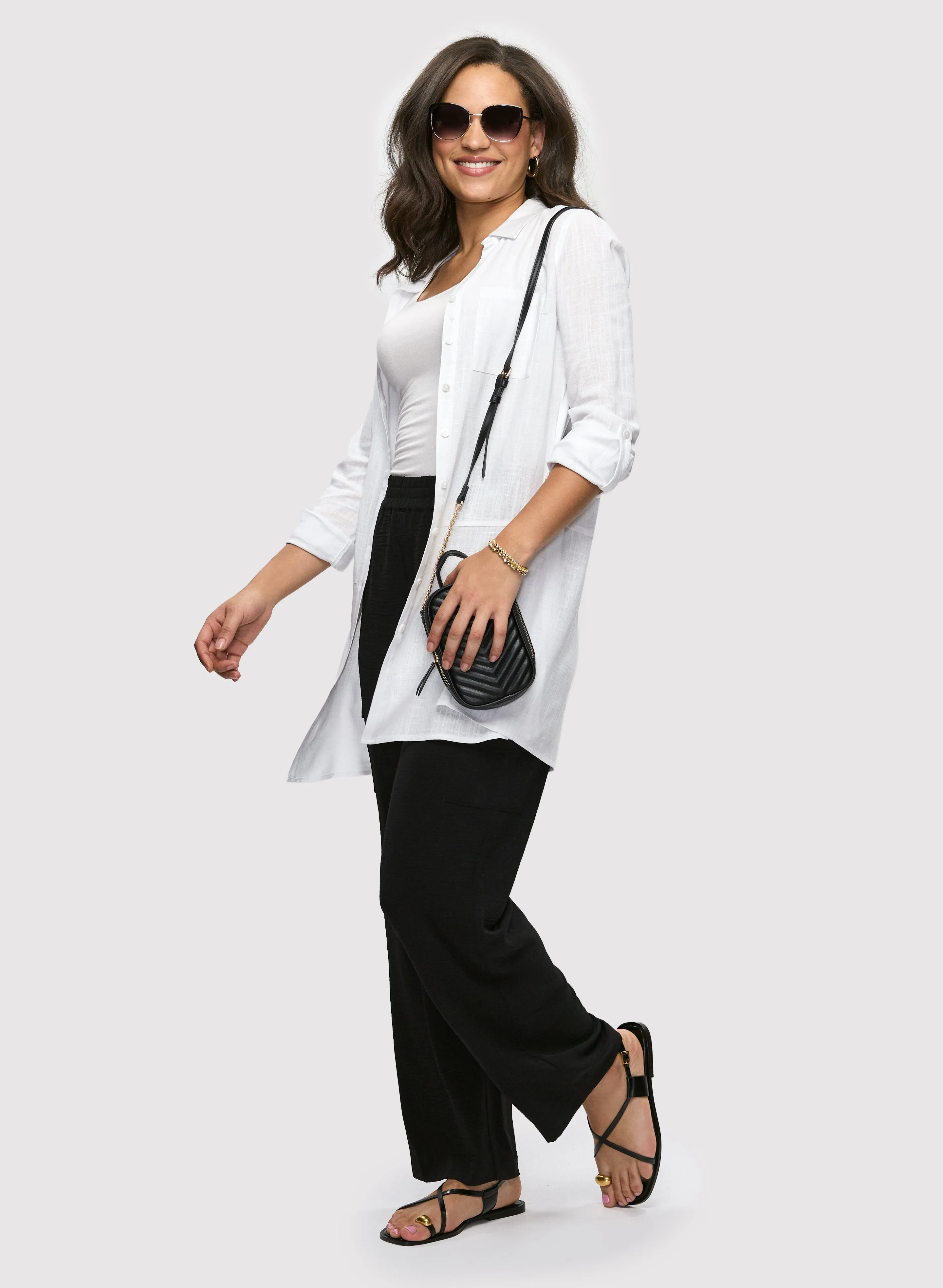 Button-Front Linen Tunic & Wide Leg Cargo Pants