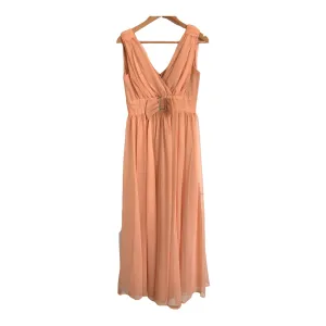 California Vintage Sleeveless Maxi Bow Dress Evening Gown Peach UK Size 10