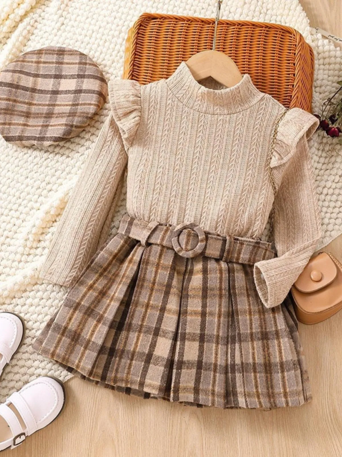 Campus Cutie Plaid Skirt Set and Beret