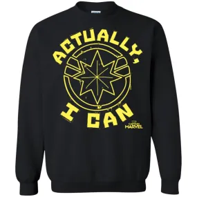 Captain Marvel Actually I Can Yellow Logo Crewneck Pullover Sweatshirt