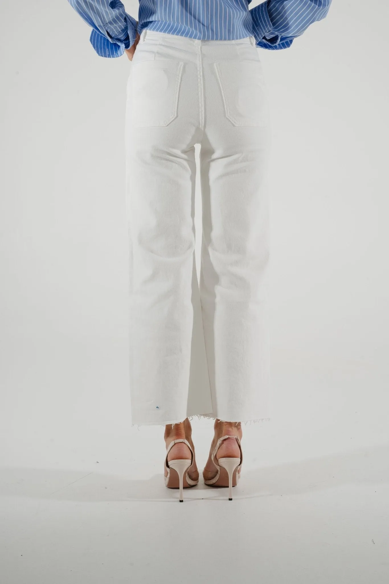 Cindy Frayed Wide Leg Jean In White