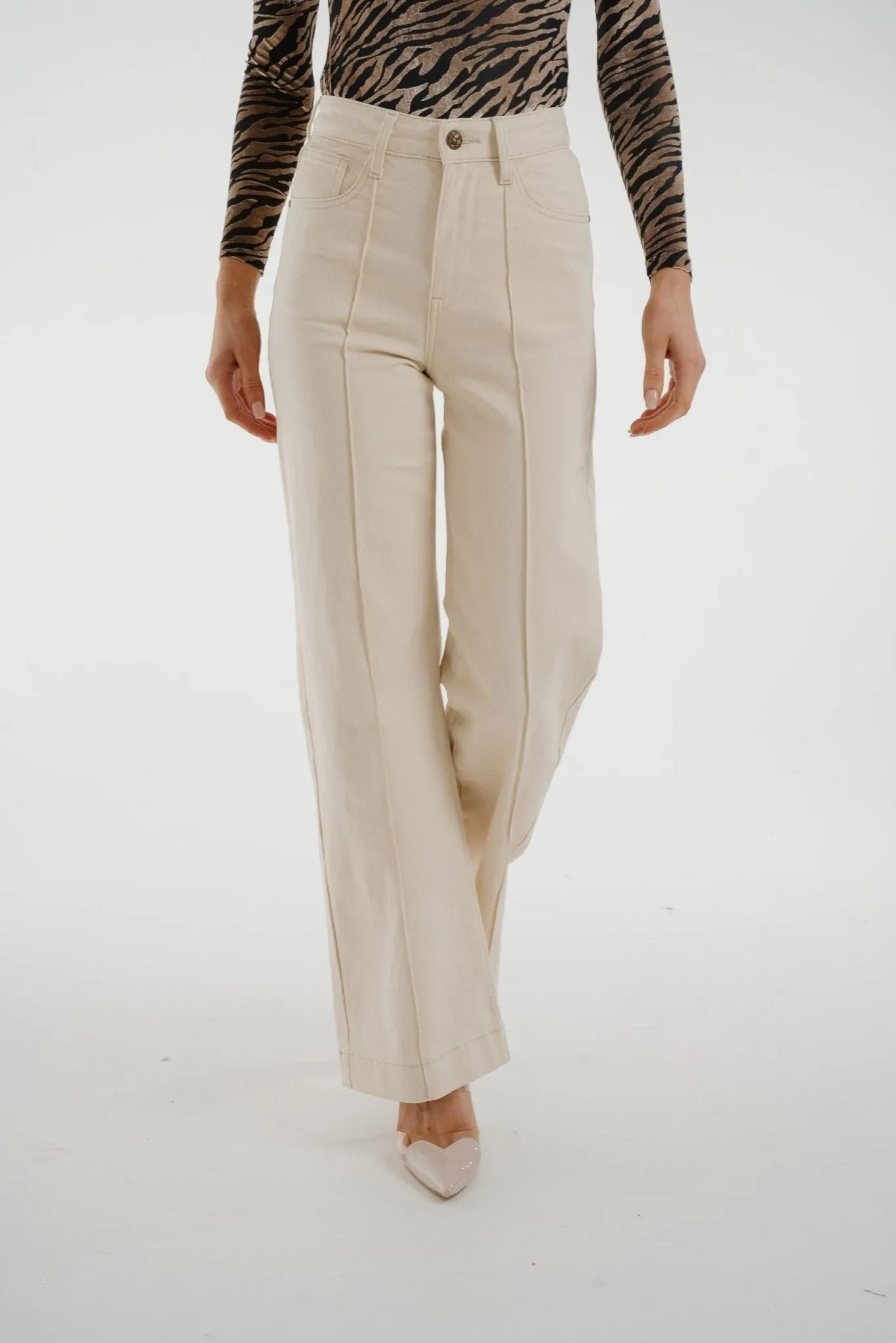 Cindy Seam Front Wide Leg Jean In Cream