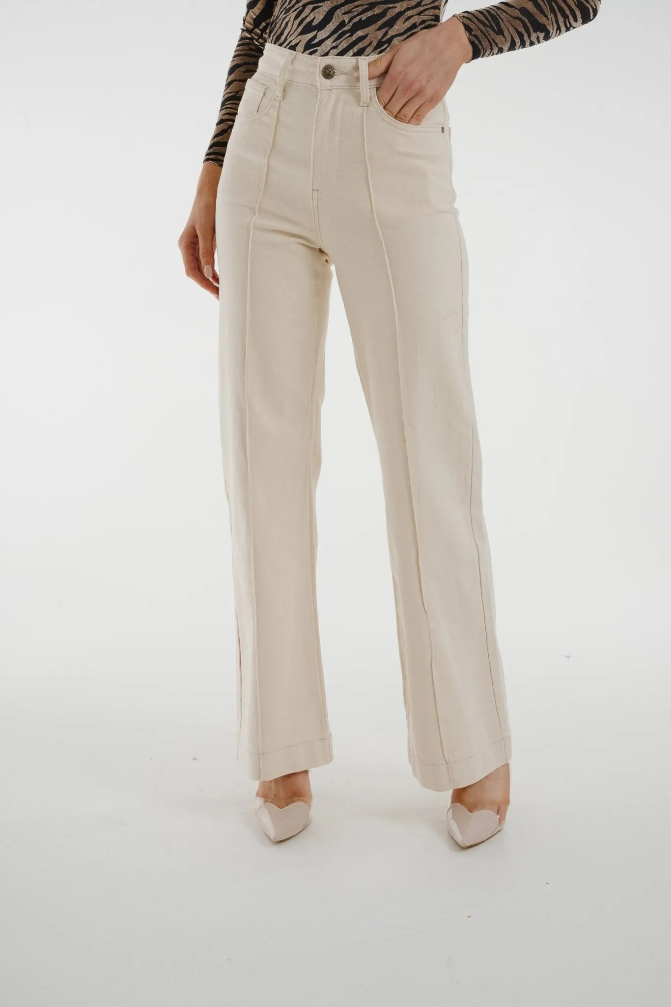 Cindy Seam Front Wide Leg Jean In Cream