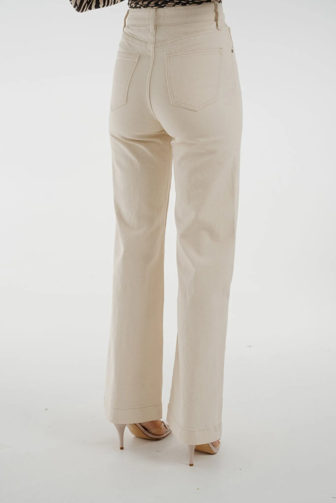 Cindy Seam Front Wide Leg Jean In Cream