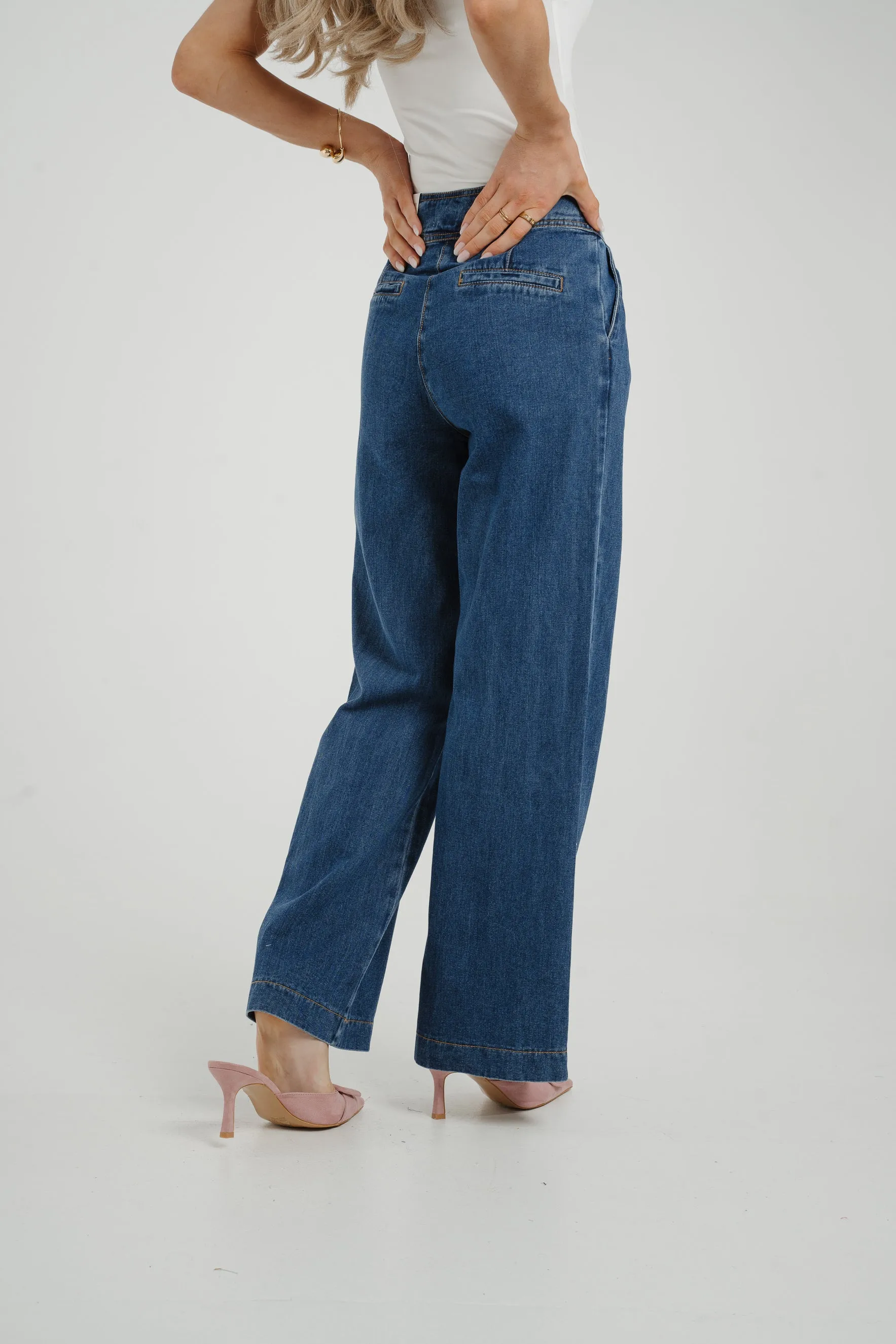 Cindy Tie Waist Wide Jean In Mid Wash