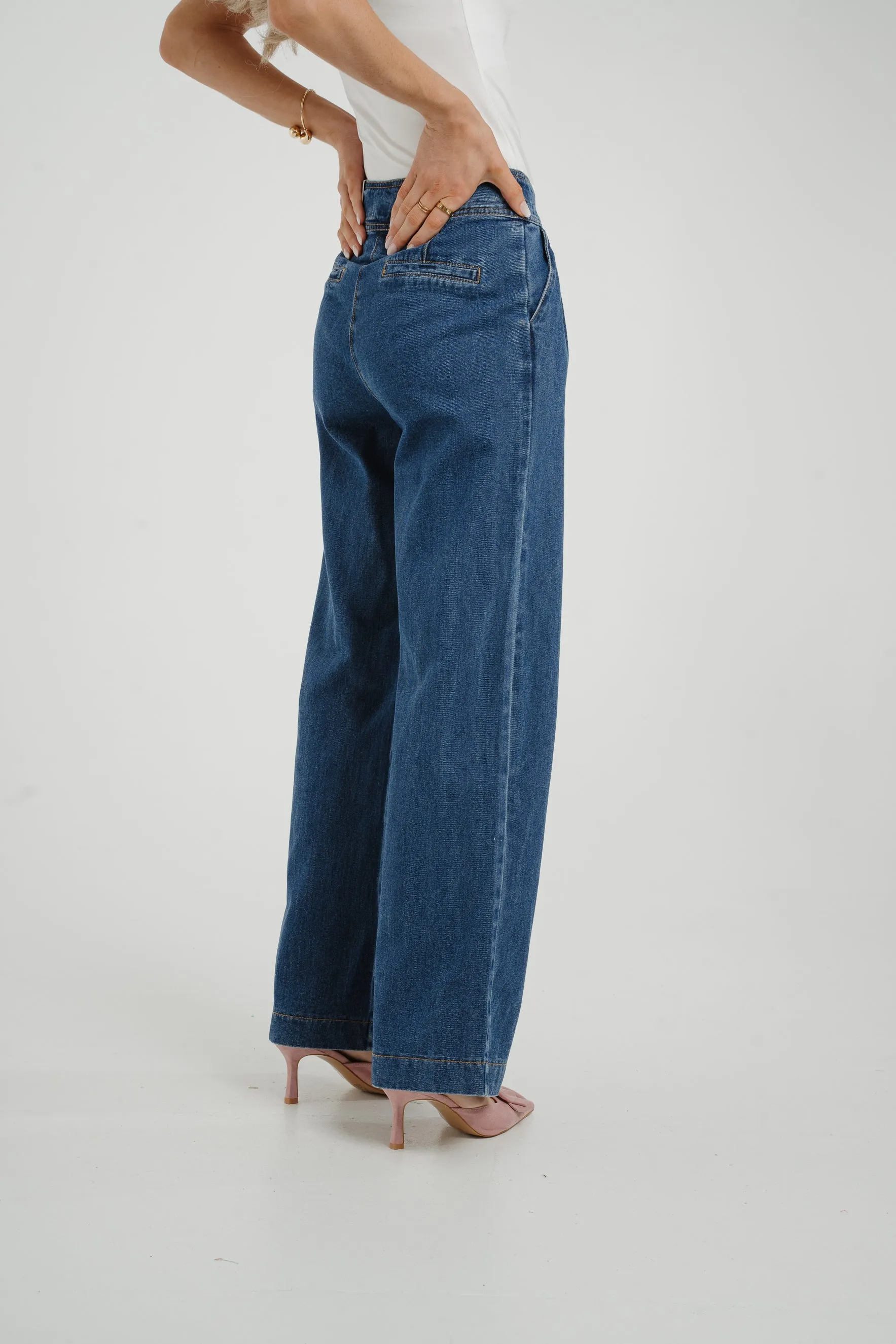 Cindy Tie Waist Wide Jean In Mid Wash