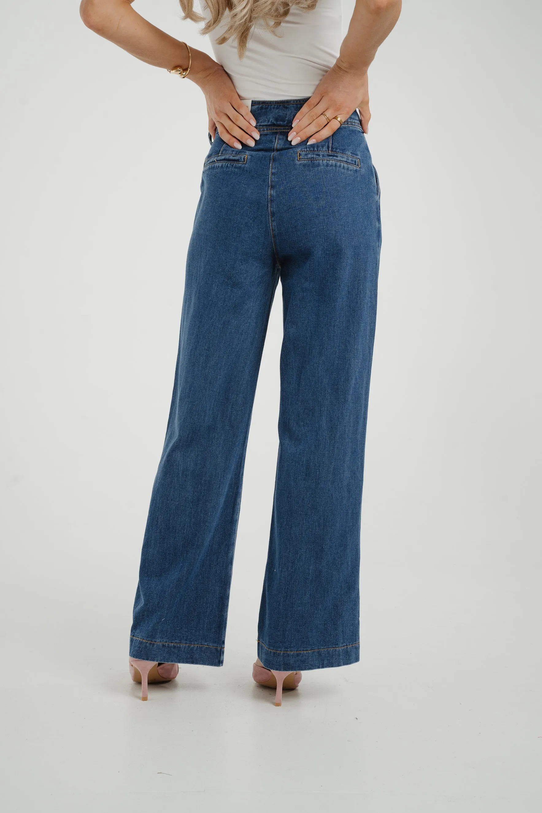 Cindy Tie Waist Wide Jean In Mid Wash