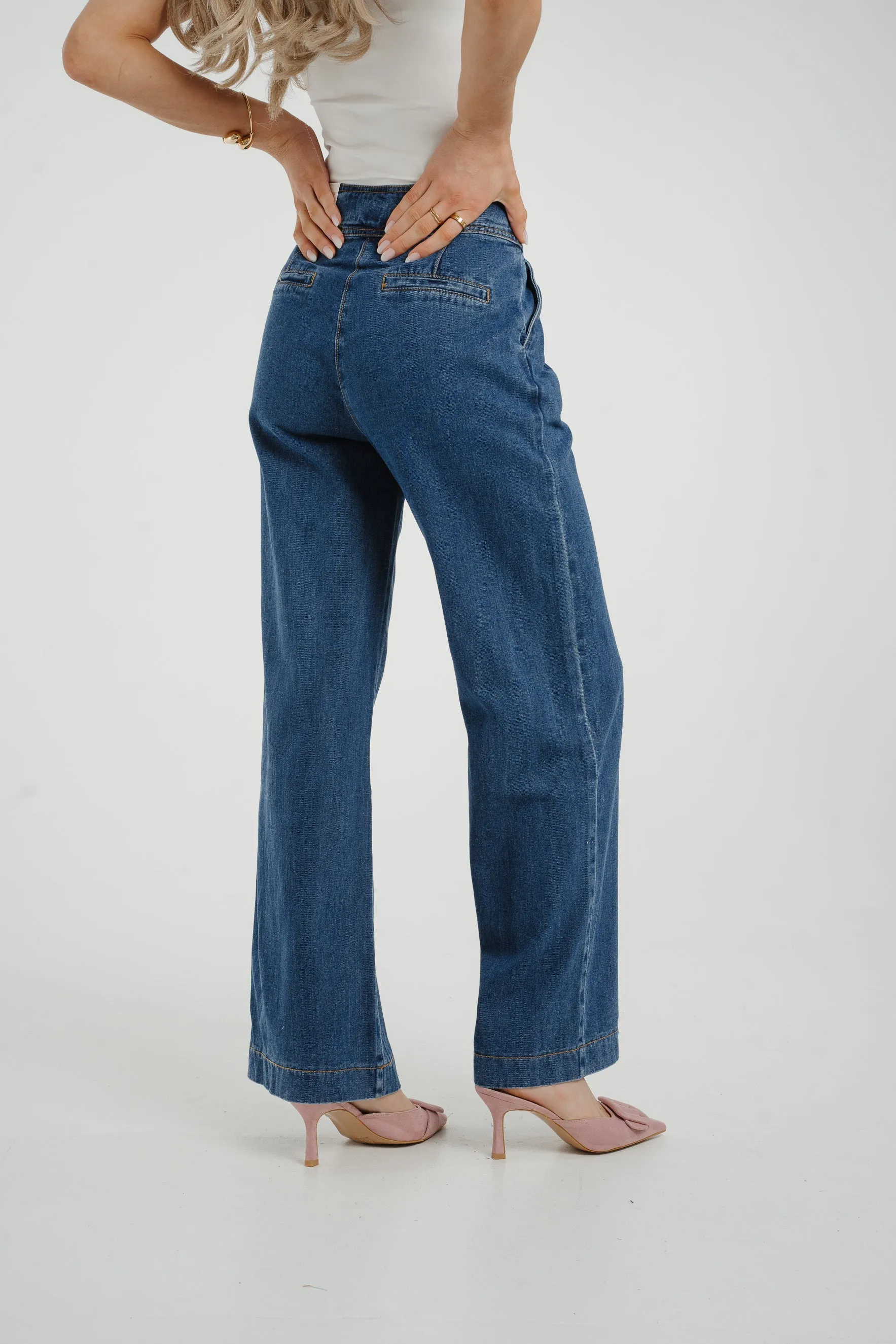 Cindy Tie Waist Wide Jean In Mid Wash