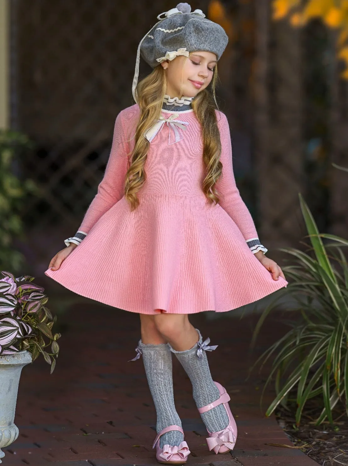 Coral Beautiful Bow Sweater Dress