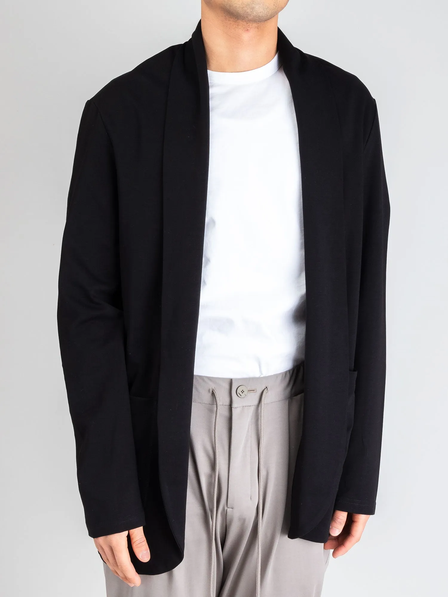 Cotton Double-Face Stole Collar Cardigan in Black