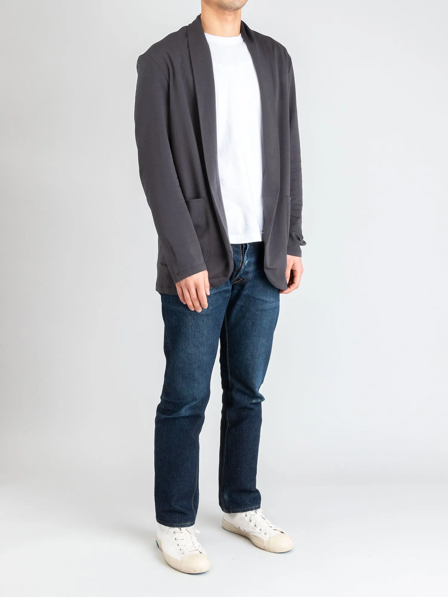 Cotton Double-Face Stole Collar Cardigan in Dark Grey