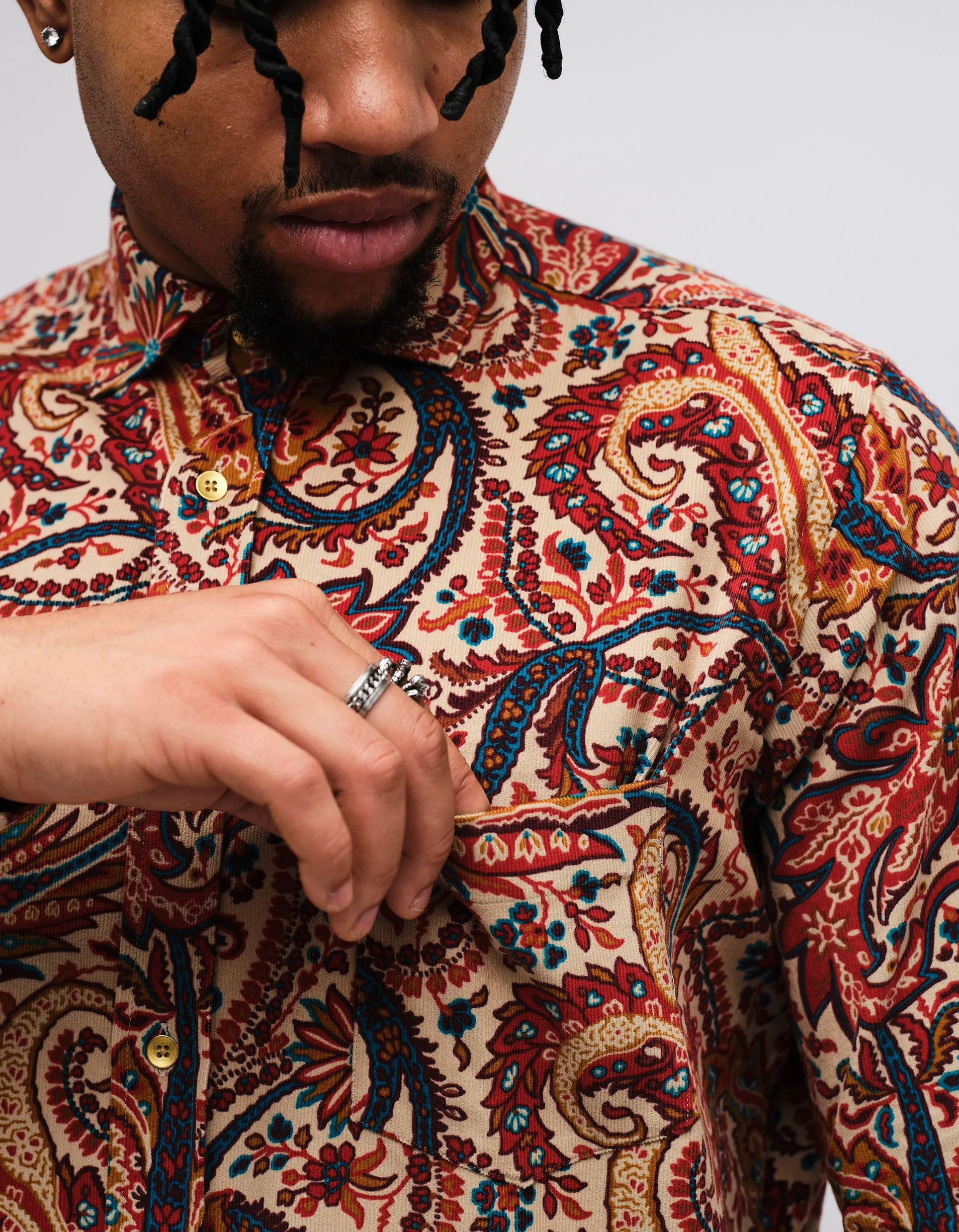 Cream Paisley Corduroy Shirt GOLD COLLECTION