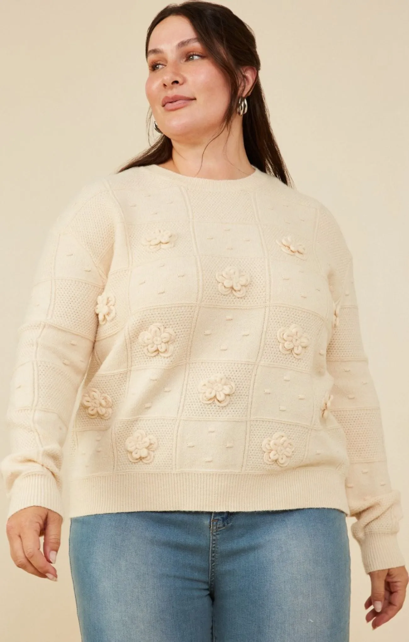 Curvy Floral Patch Sweater