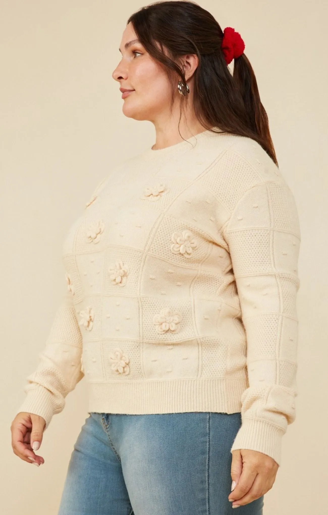 Curvy Floral Patch Sweater