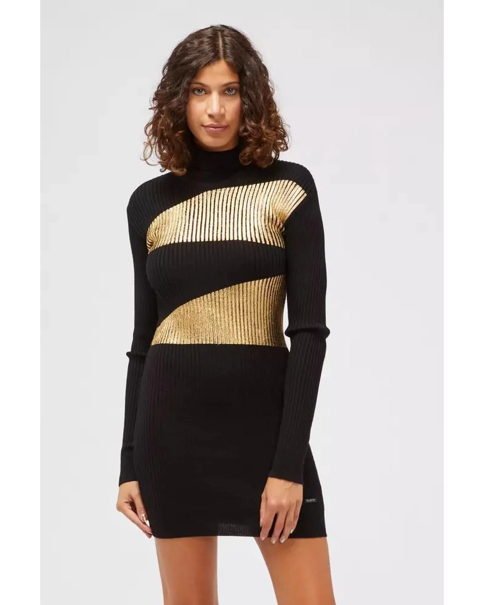 Custo Barcelona Ribbed Sweater Dress with Gold Stripes